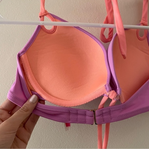 Victoria’s Secret pink and orange bikini top swimwear padded tie closure bow - Picture 5 of 9
